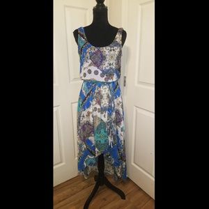 High-low Paisley Printed Dressbarn Dress w/Tie